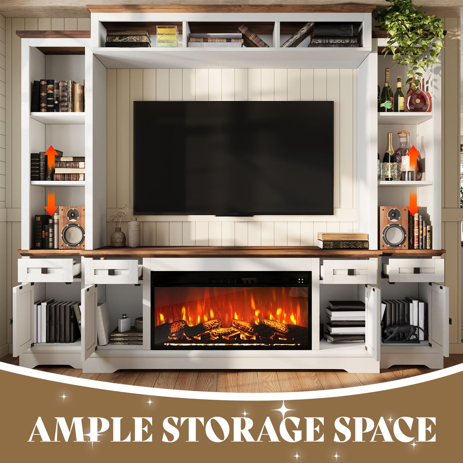 98" Farmhouse Entertainment Center with Electric Fireplace