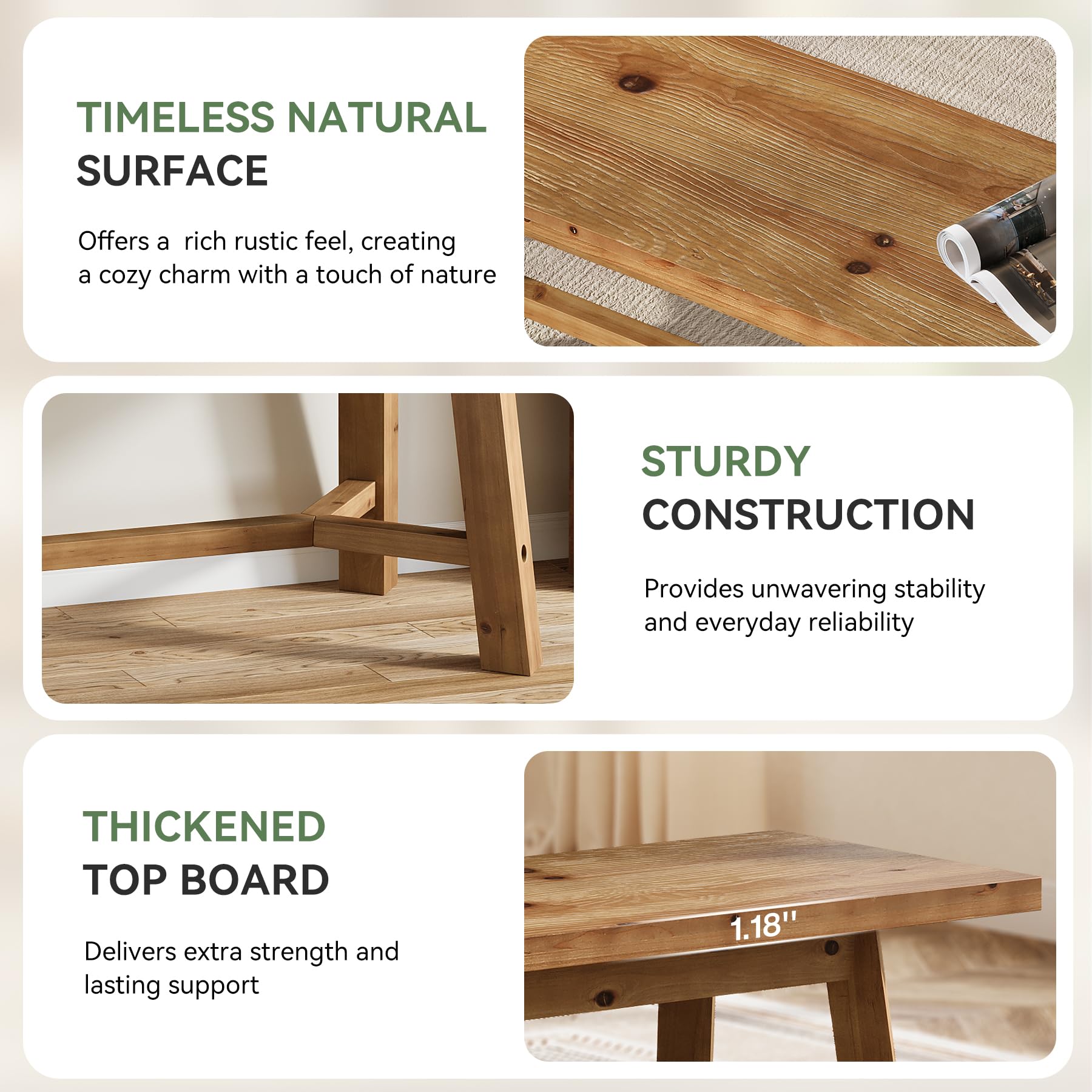 Solid Wood Dining Bench 55"