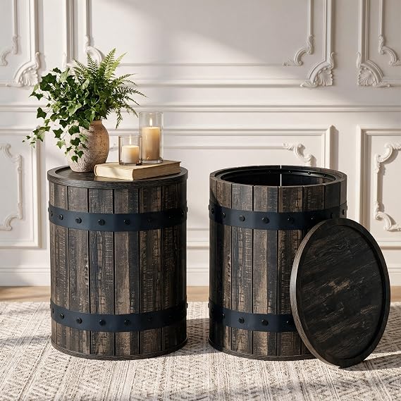 Rustic Barrel Storage Side Table