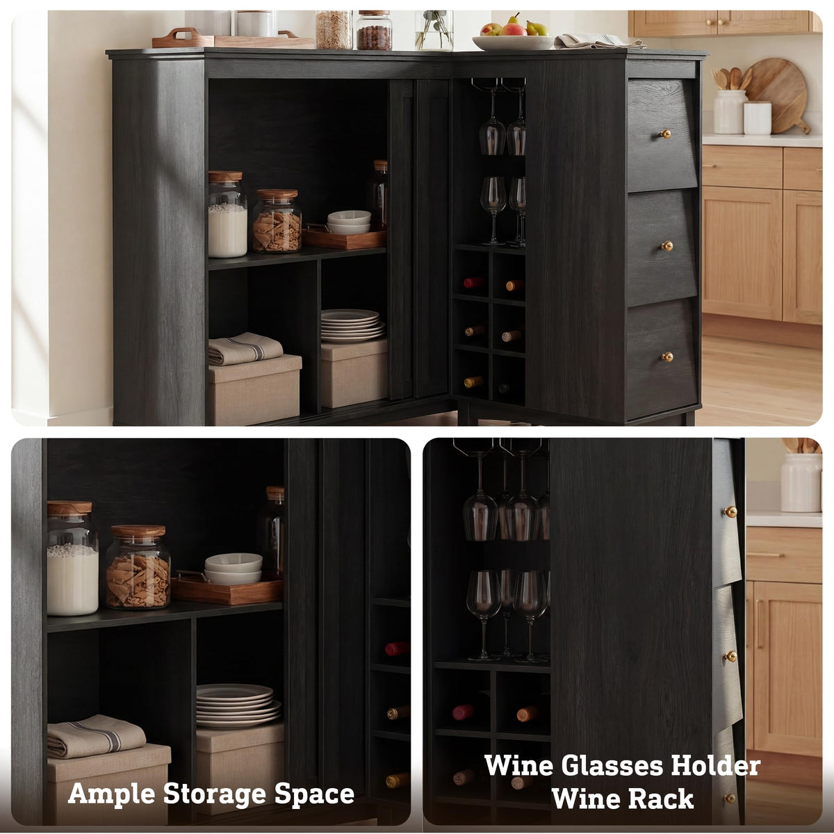 L-Shaped Bar Cabinet with Charging Station