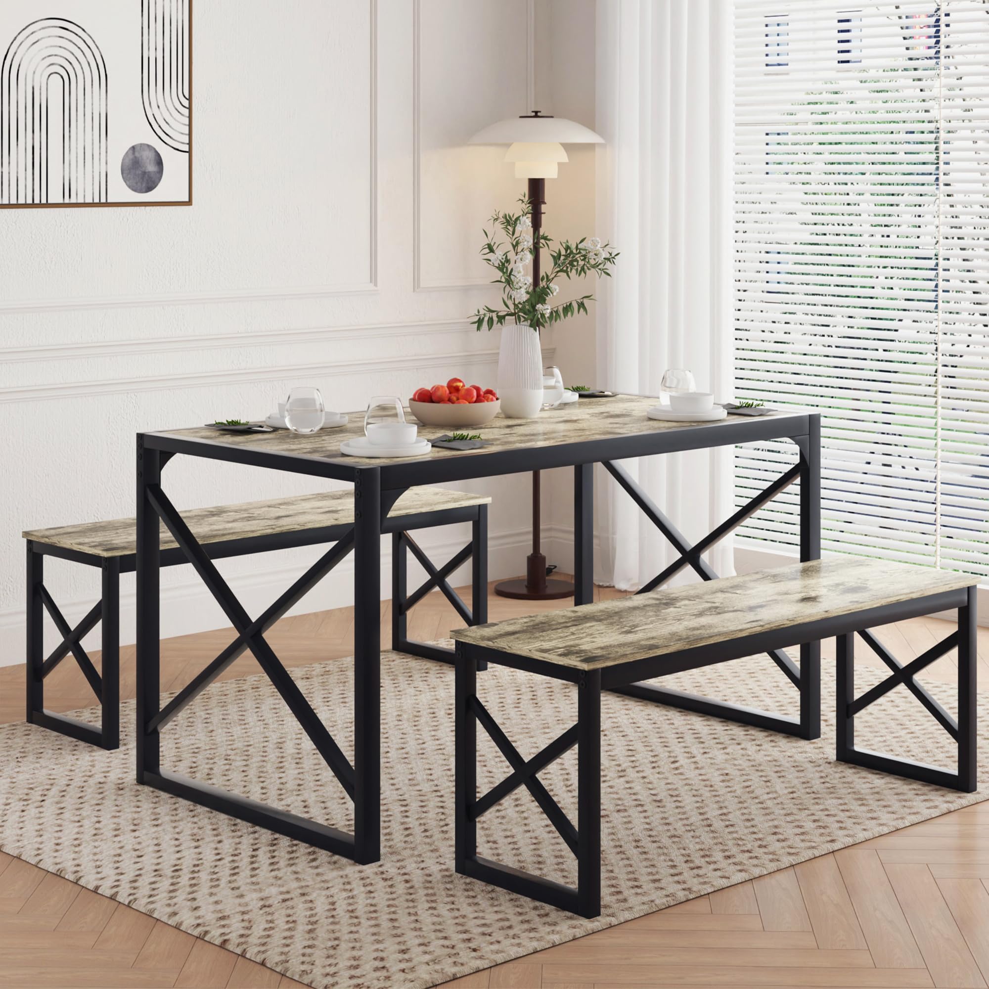 55" Dining Table Set with 2 Benches