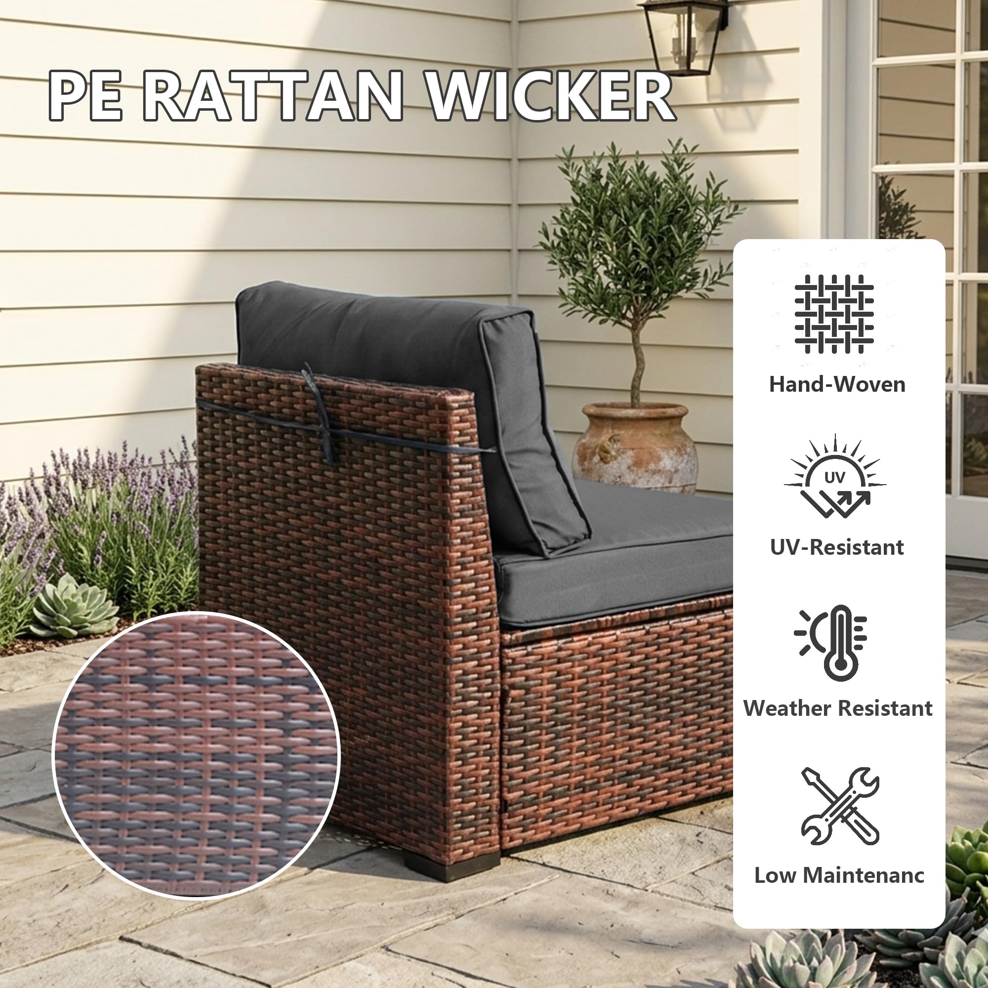7-Piece Outdoor Sectional Sofa Set with Glass Table & Rain Cover