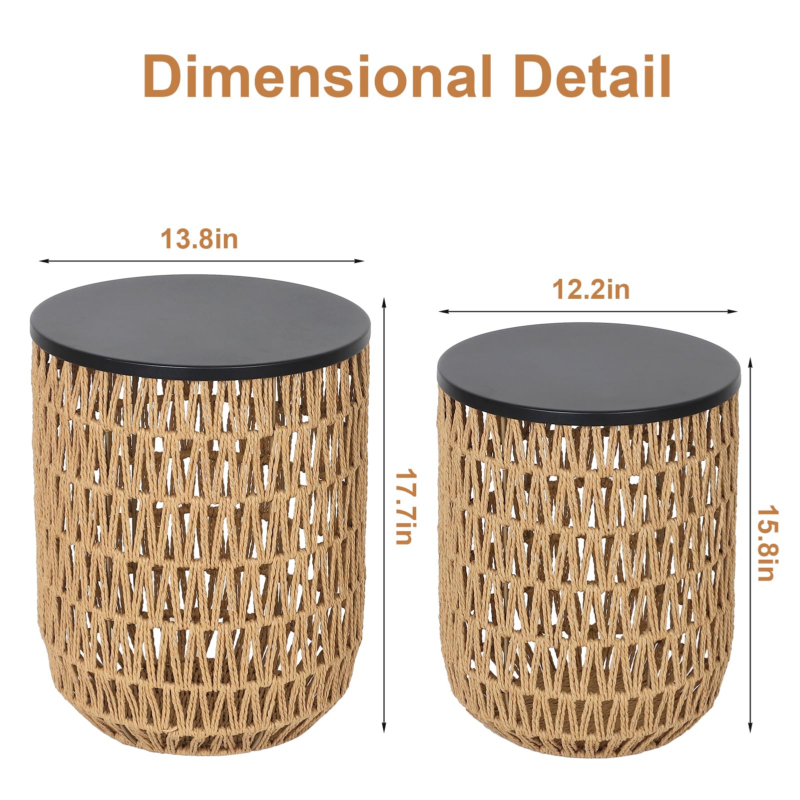 Boho Rattan Outdoor Side Table Set of 2