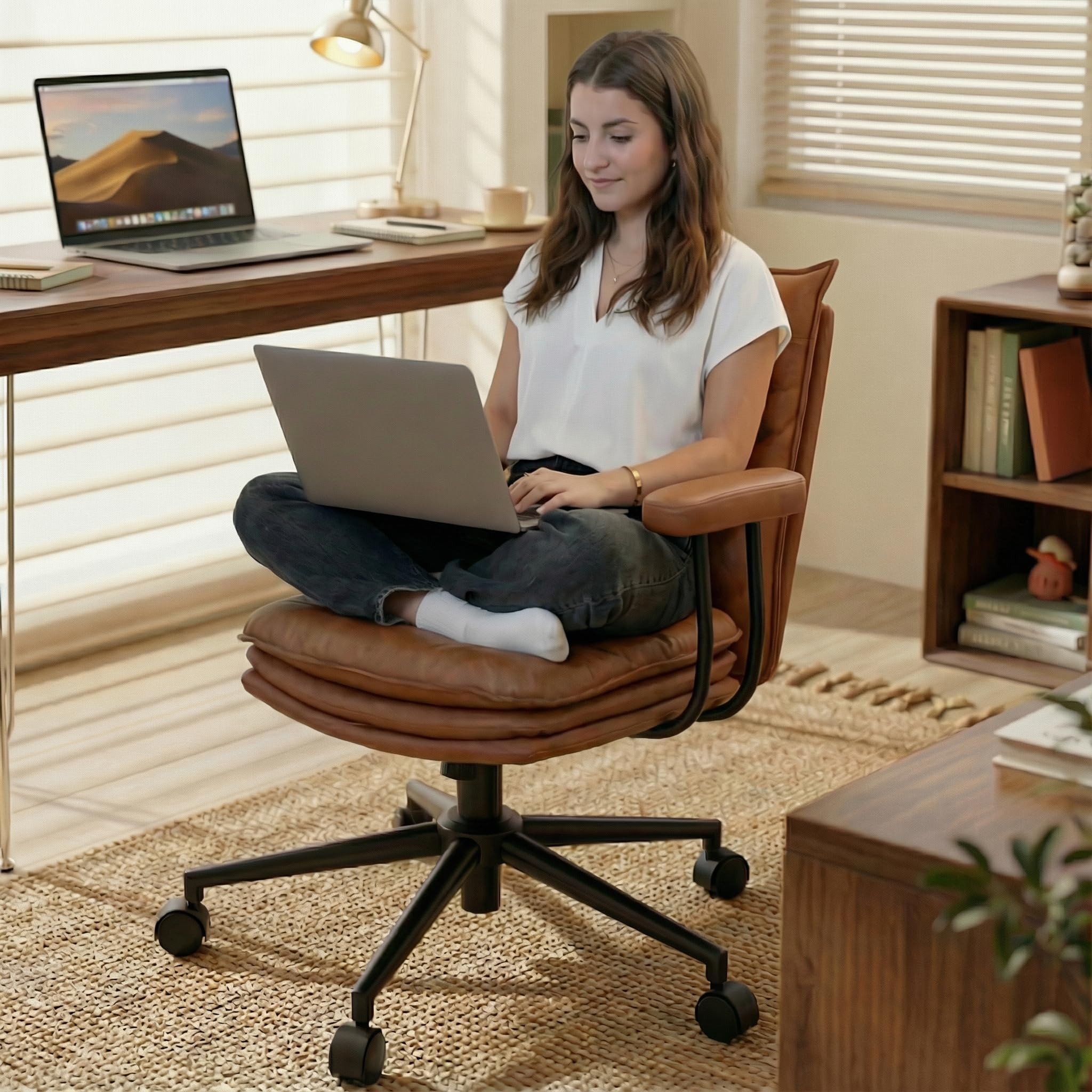 Mid-Back Leather Office Chair with Triple-Layer Seat