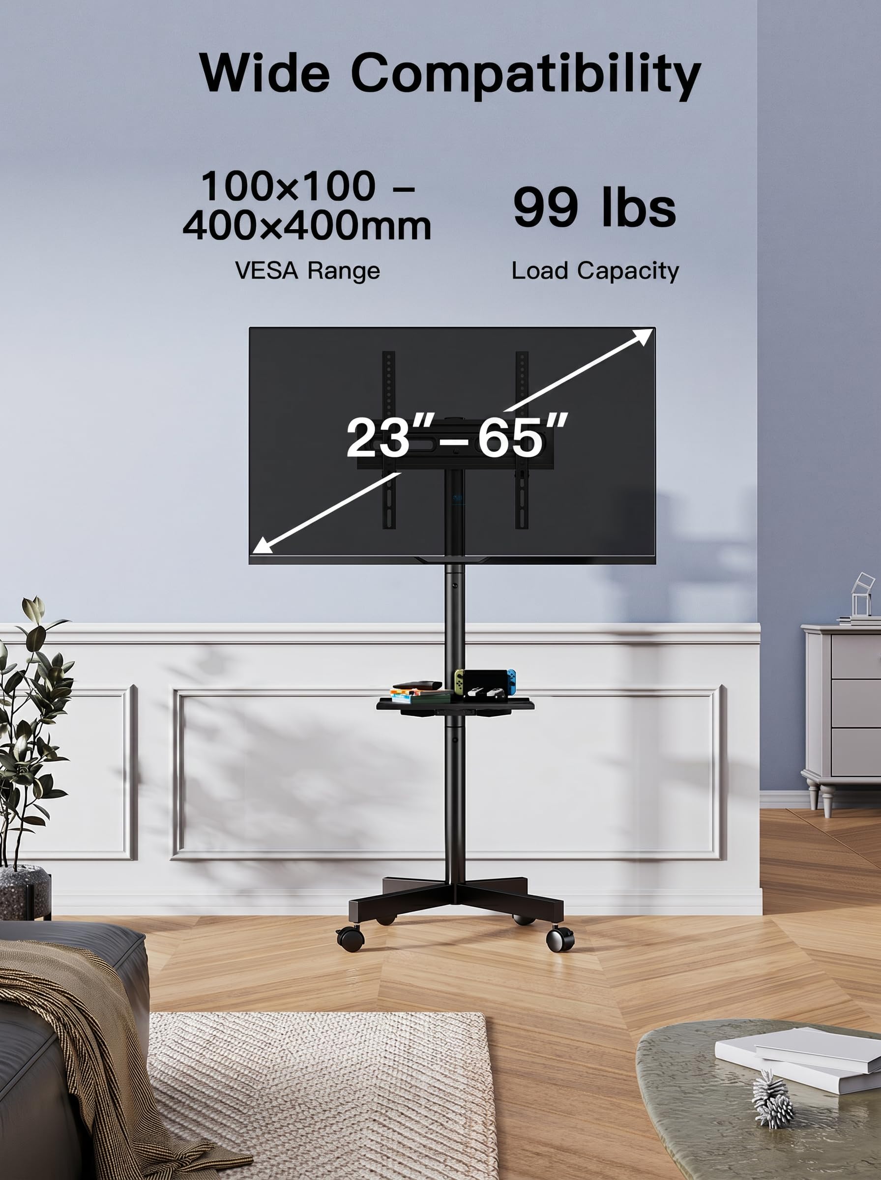 Mobile TV Stand on Wheels for 23–65 Inch TVs