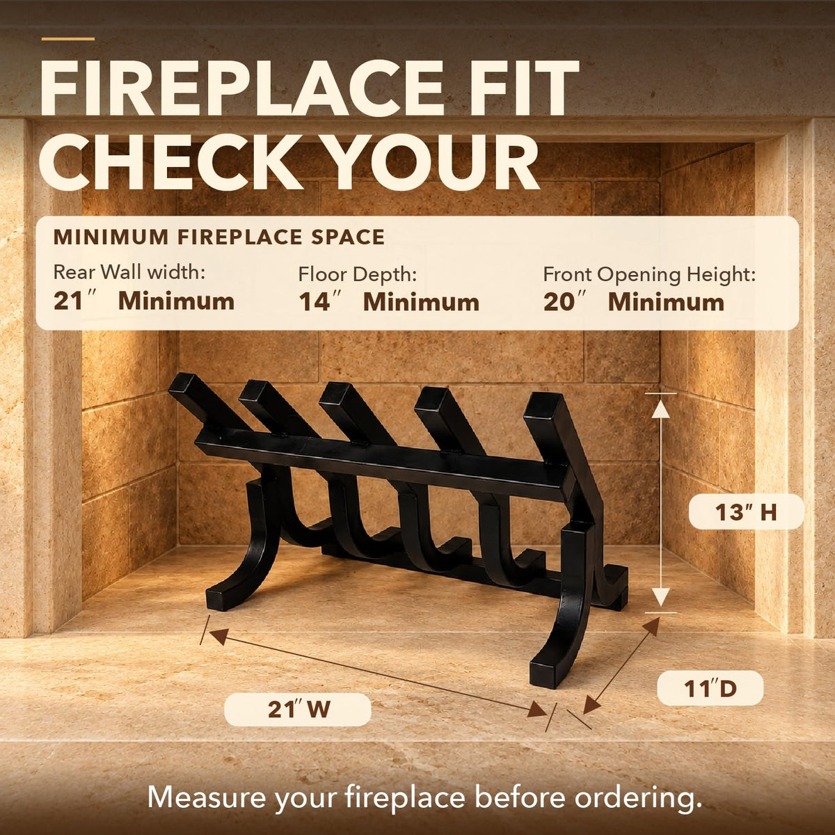 M-5 21 Inch Vertical Fireplace Grate, High-Efficiency Smoke-Free Design