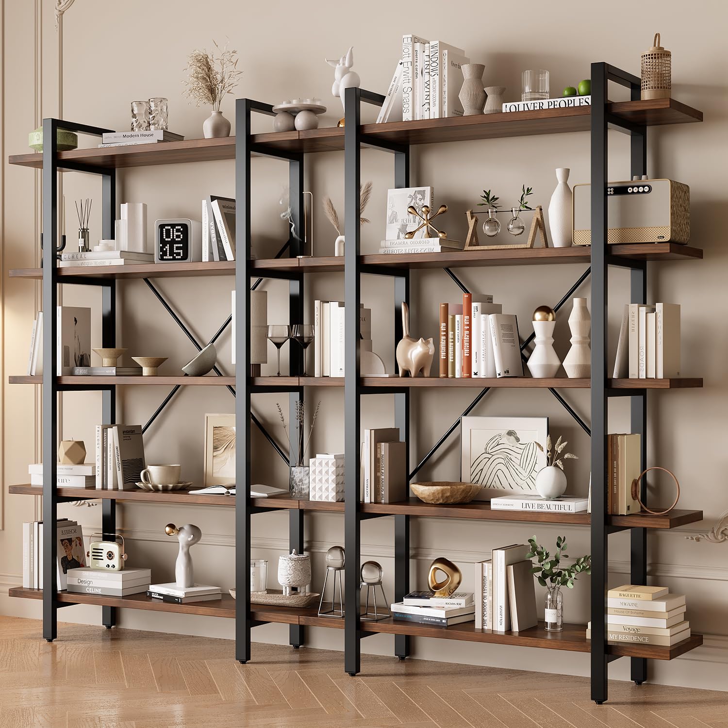 Industrial Bookshelf with Metal Frame