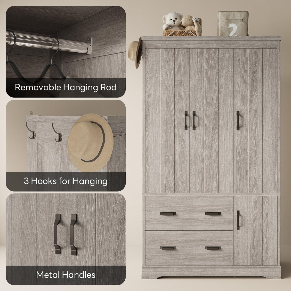 Freestanding Wardrobe with Drawers
