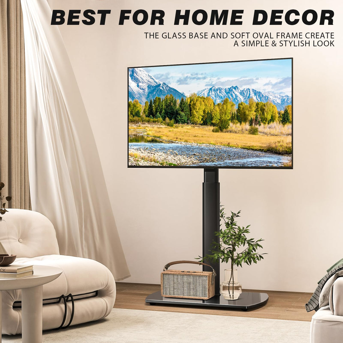 YOMT Universal TV Floor Stand with Mount for 27-70 Inch LCD LED OLED TVs, Swivel Height Adjustable Tall TV Stand, Space Saving Design for Corner Bedroom Living Room, Black