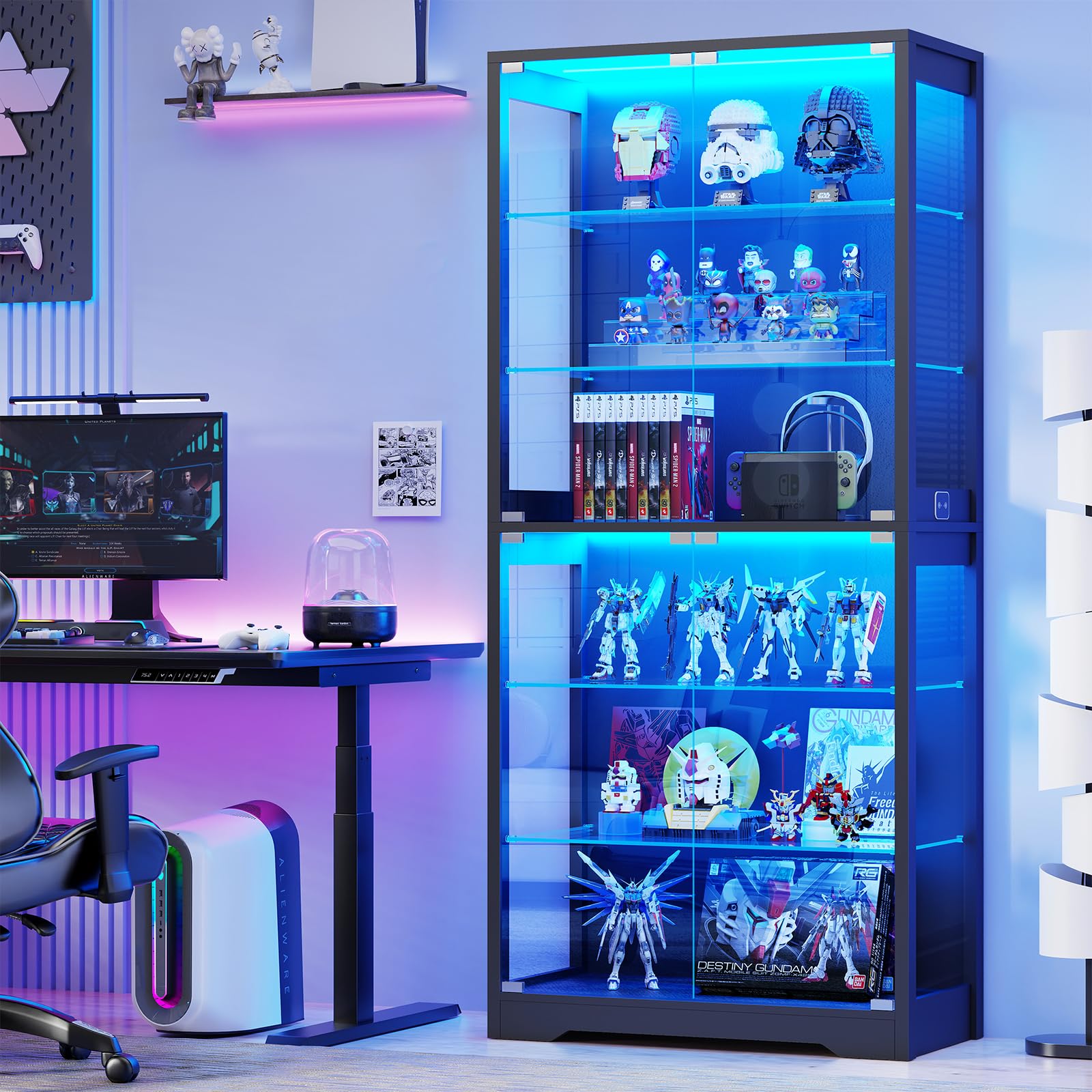71" 6-Tier Glass Display Cabinet with LED Lighting