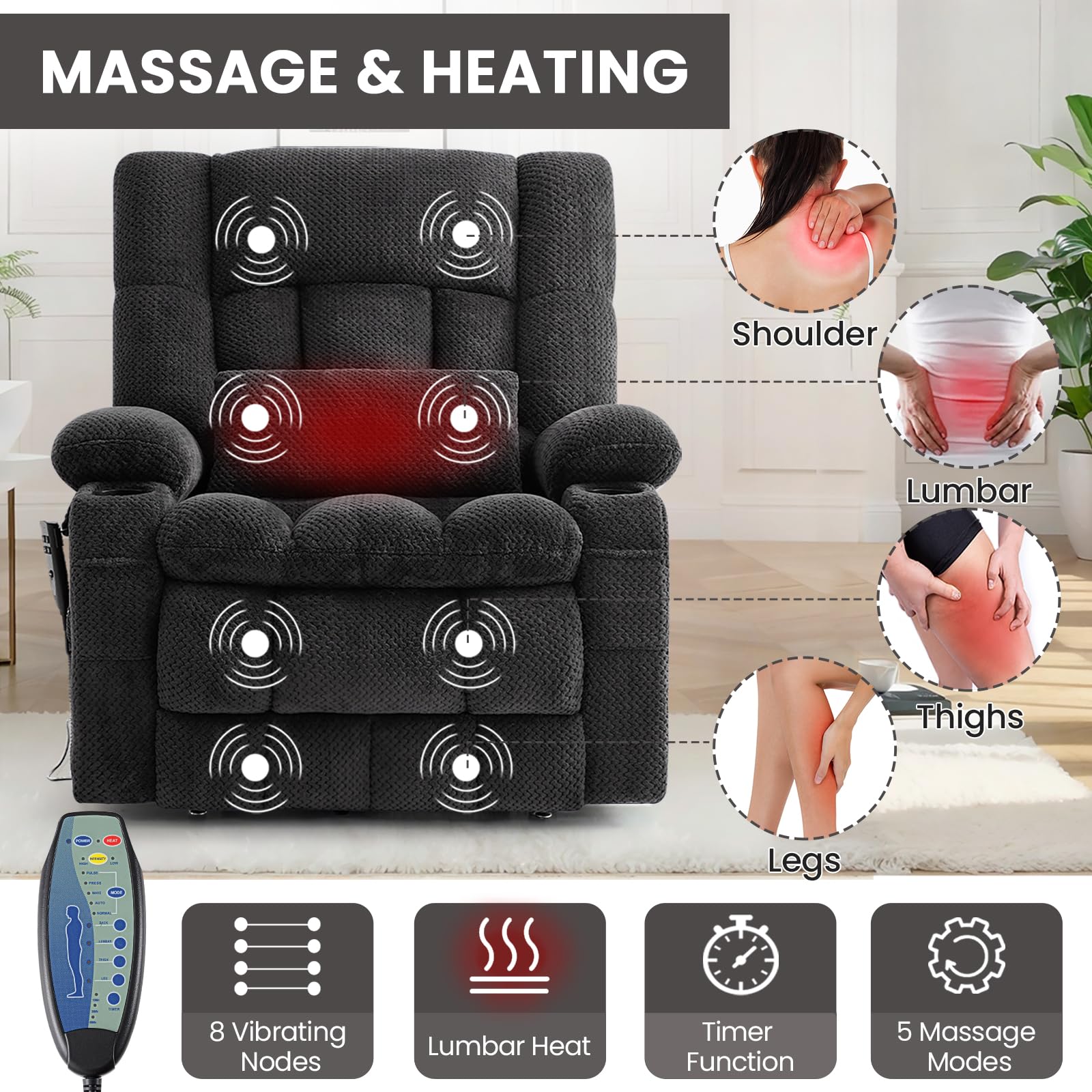 Power Lift Recliner Chair with Massage & Heat