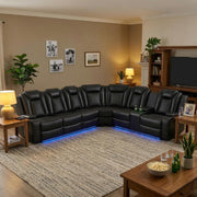 6-Seater Power Reclining Sectional Sofa with LED Lights