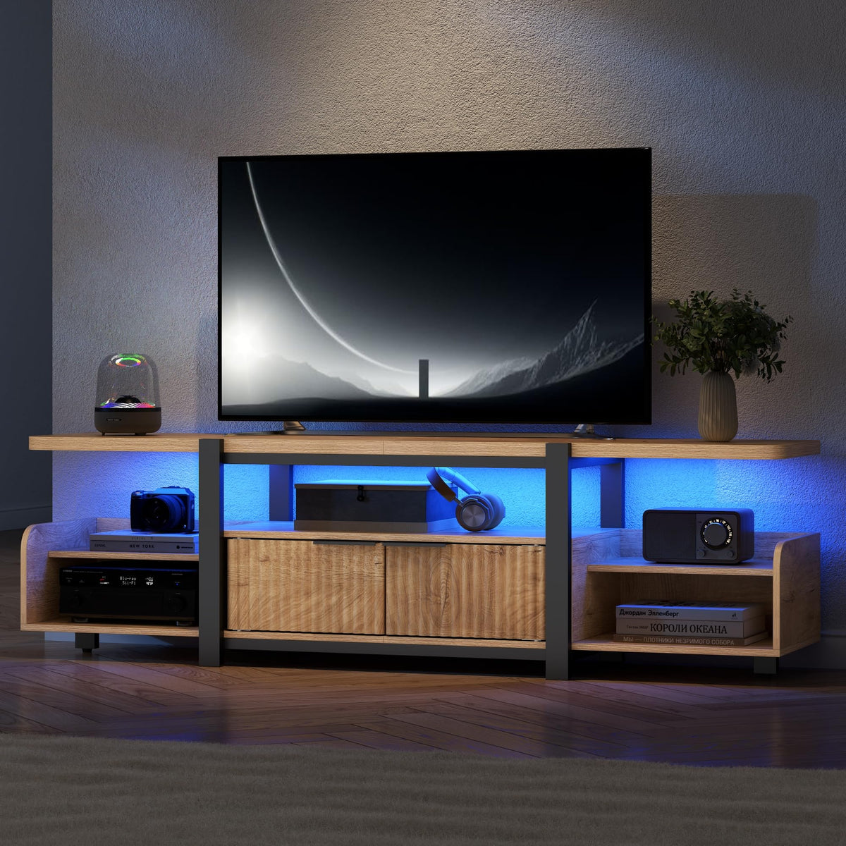 Gyfimoie TV Stand with LED Lights & Storage Cabinet for TVs up to 55"/60''