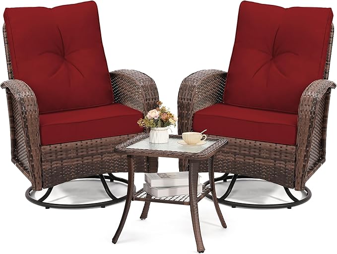 Outdoor Swivel Wicker Glider Patio Chair & Table Set