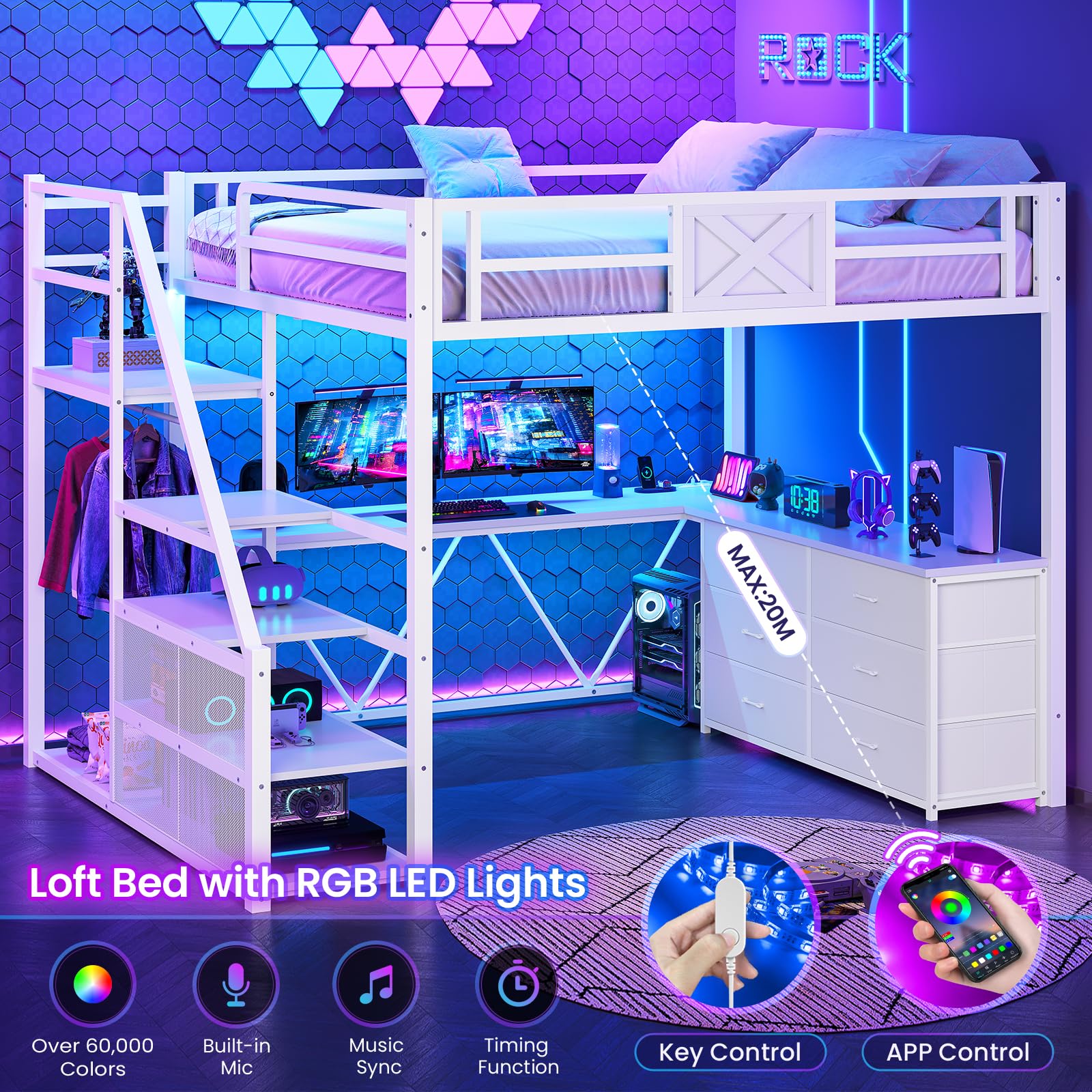 Full Size Loft Bed with Desk & Storage Stairs