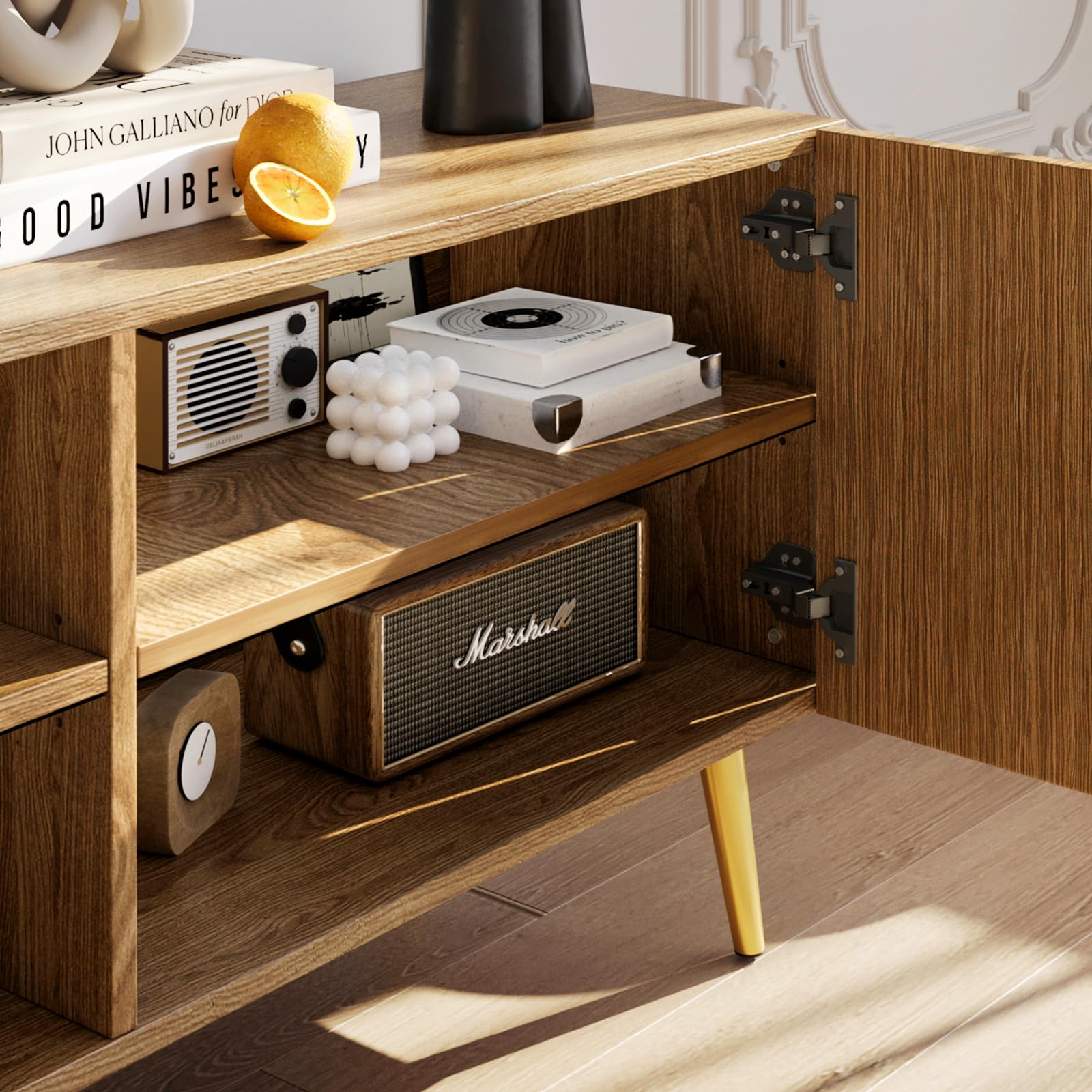 86" Modern TV Stand with Fluted Doors & Adjustable Shelves