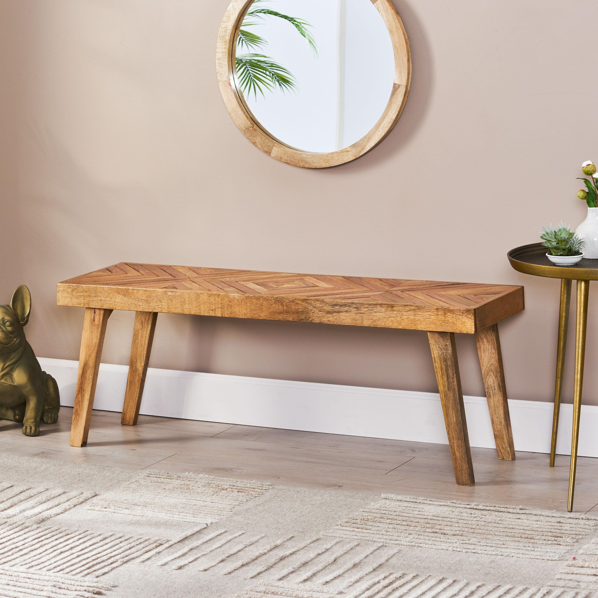Mango Wood Dining Bench – Rustic Boho, Natural Brown