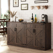 65 Inch Sideboard Buffet Cabinet with Storage, Farmhouse Kitchen Pantries Sideboard Cabinets with Adjustable Shelves, Wooden Coffee Bar Cabinet Buffet Table for Kitchen, Dining Room, Brown