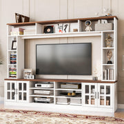 95.5" Entertainment Wall Unit Set with Bookshelves, Modern TV Stand for Televisions Up to 80", Large Media Console with Cabinets and Tempered Glass Doors for Living Room