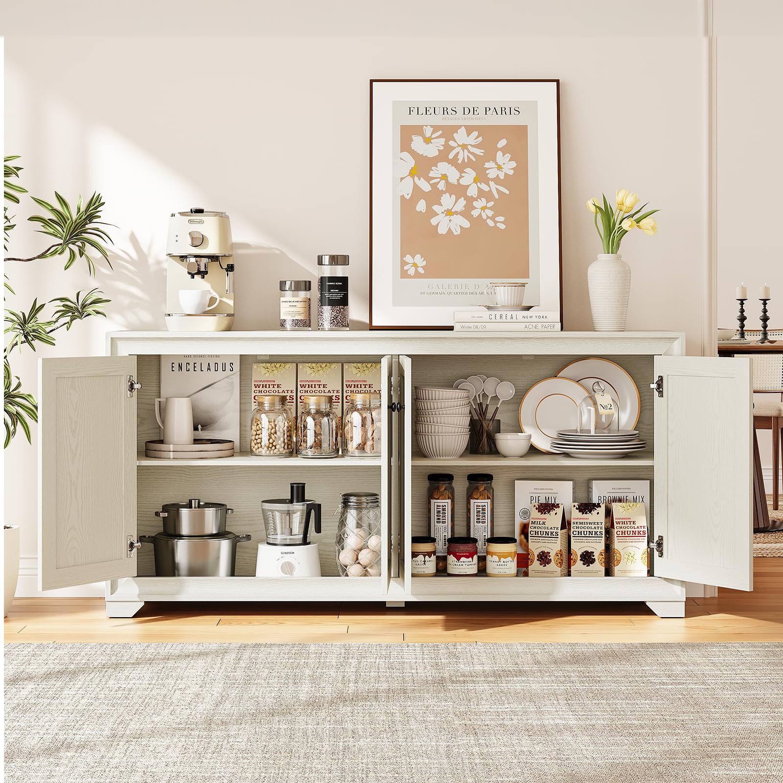 60" 4-Door Sideboard Buffet Cabinet with Adjustable Shelves