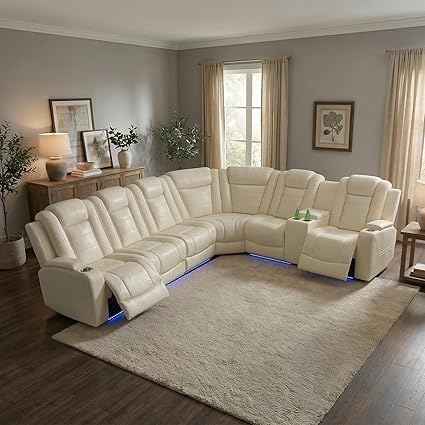 6-Seater Power Reclining Sectional Sofa with LED Lights
