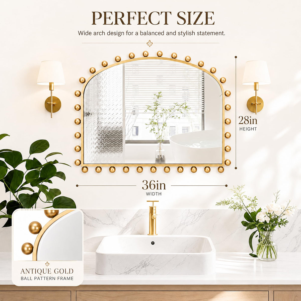 Antique Gold Wide Arch Wall Mirror