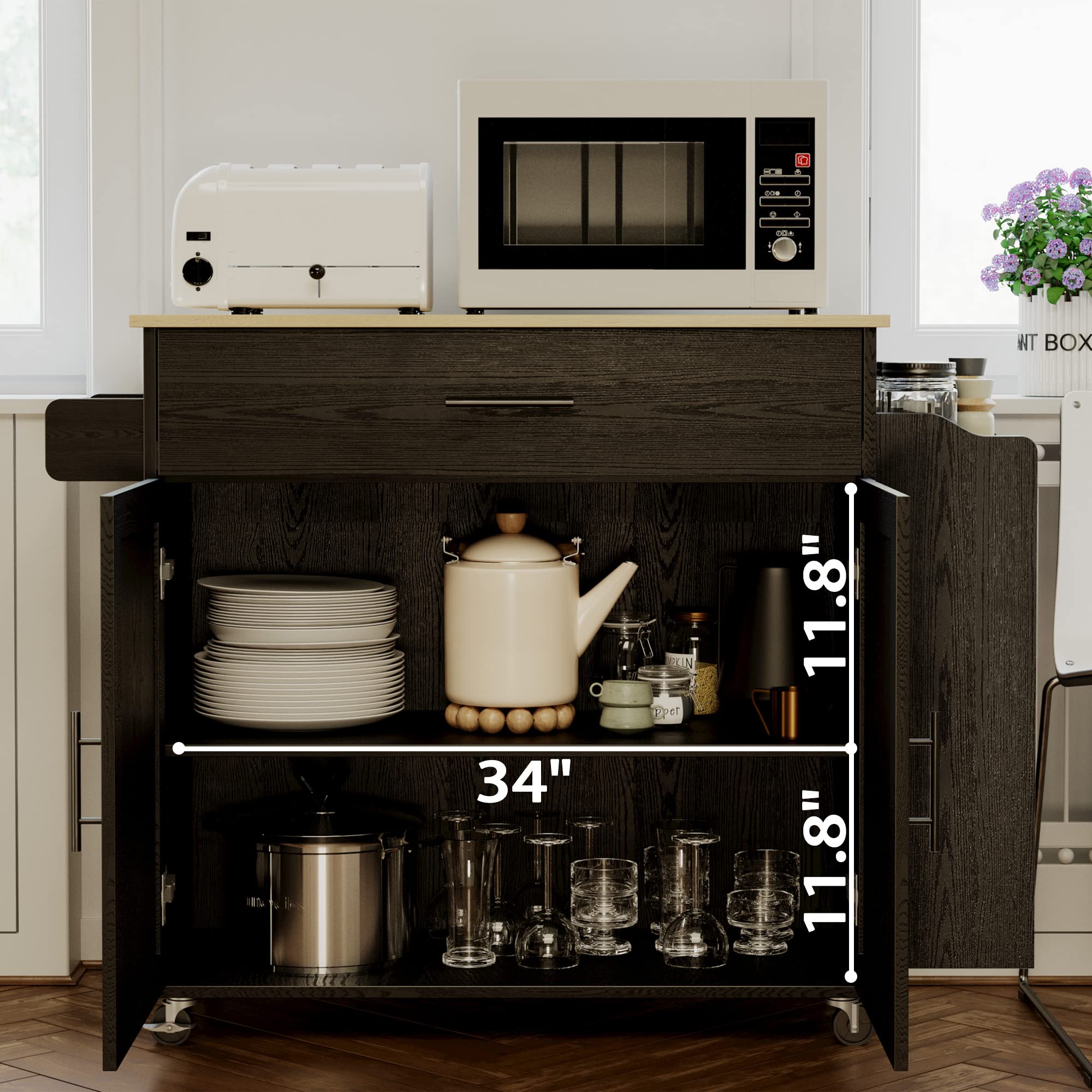Rolling Kitchen Island with Drop Leaf & Charging Station