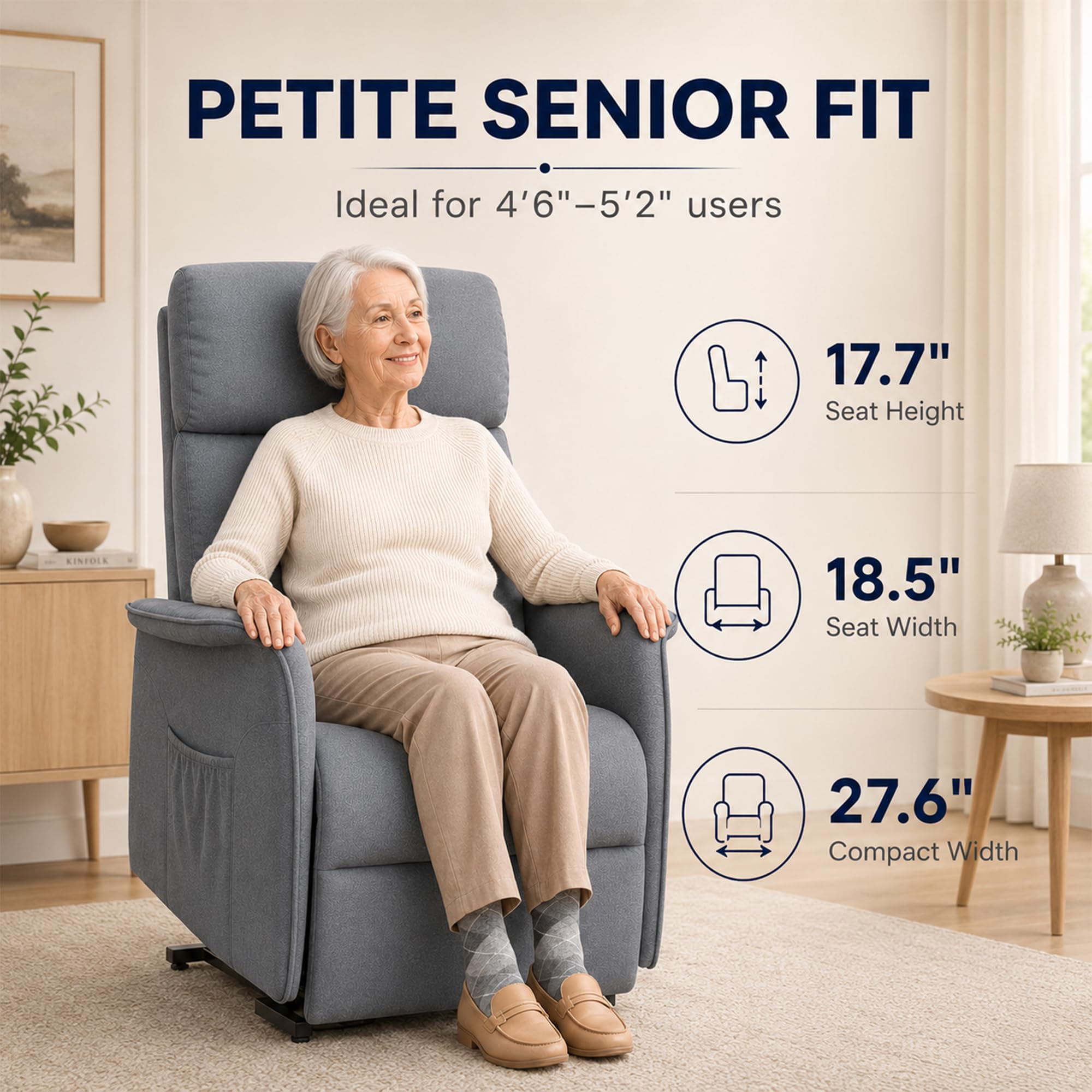 OKUP Power Lift Recliner Chair with Massage and Heat for Elderly, Electric Recliner Chairs for Adults with Side Pocket Remote Control, Infinite Position, Fabric (Dark Grey)