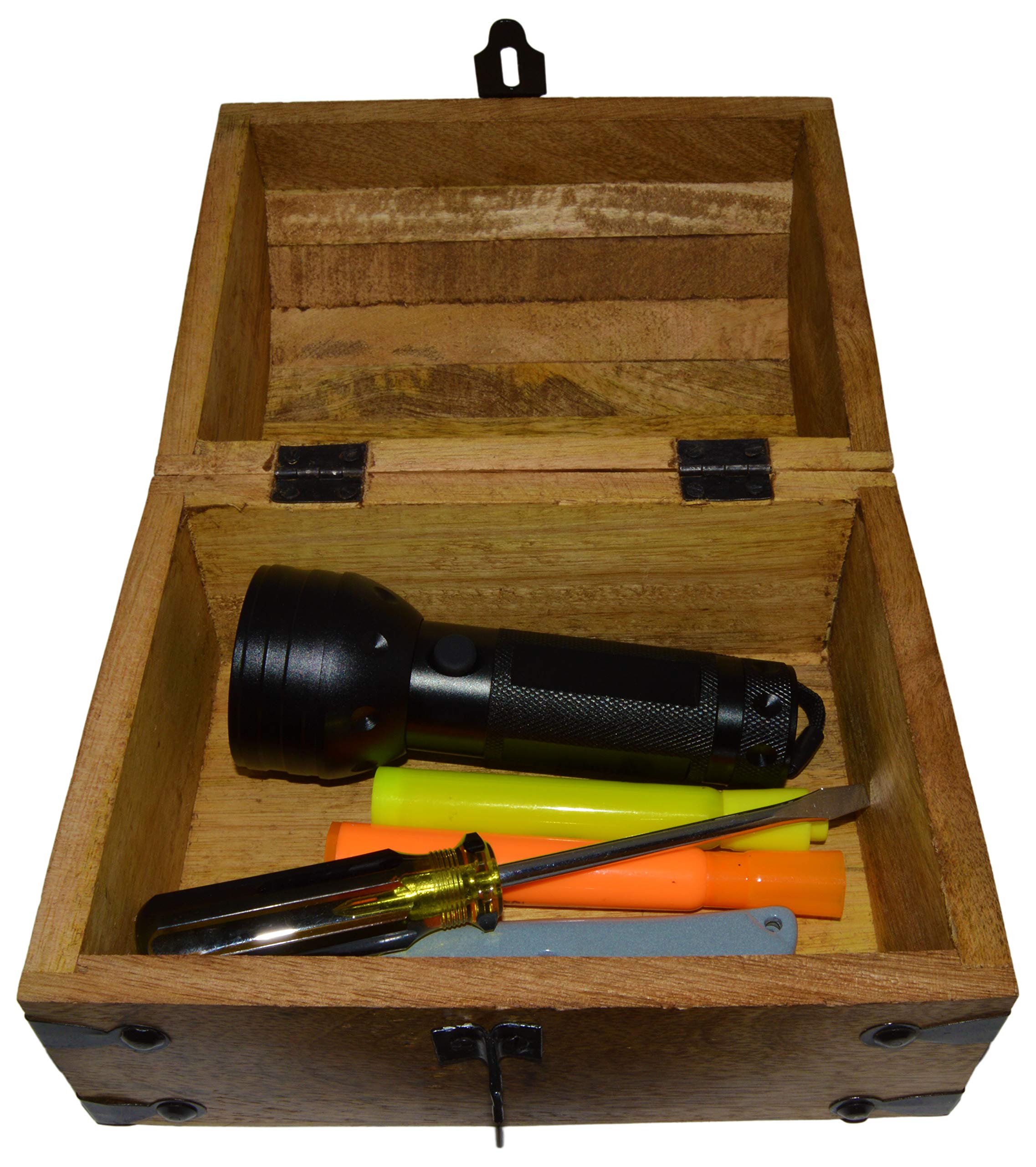 Pirate's Treasure Chest (8" x 6" x 6") Wooden Nautical Jewelry Box with Functional Lock and 2 Keys, Wood with Iron Accents, Hinged Lid by SciencePurchase