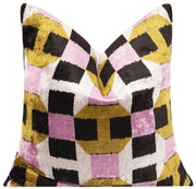 Velvet Throw Pillow – Pink, Gold & Black Geometric, 20x20"
