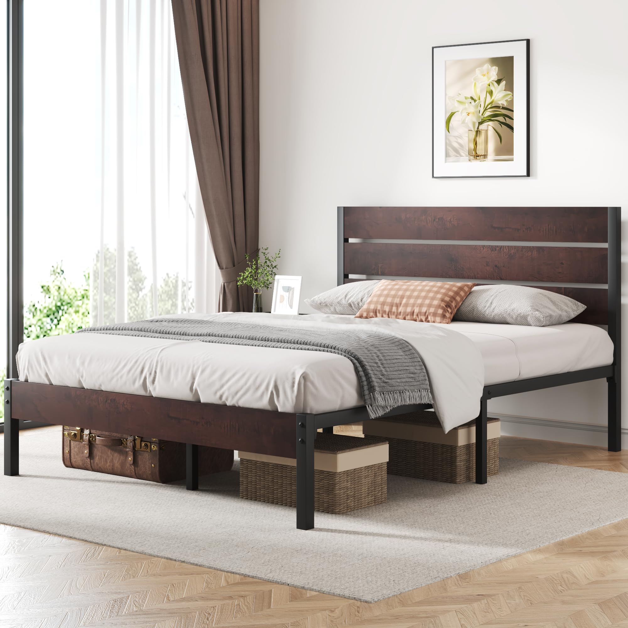 Queen Metal Bed Frame with Headboard, Footboard & Under-Bed Storage