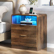 Fluted Nightstand with Charging Station & LED Lights