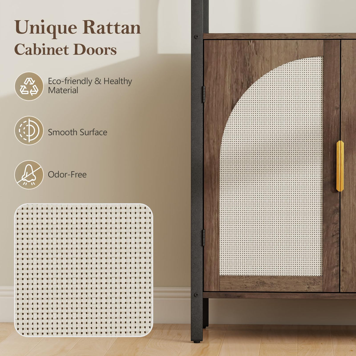 Rattan LED Bookshelf with Cabinet