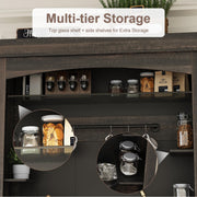 GarveeHome Coffee Bar Cabinet with LED Lights,72 '' Tall Buffet Cabinet with Storage,Farmhouse Kitchen Sideboard Tall Coffee Hutch with Microwave Stand/Wine Rack/Glass Shelf Dining Room(Oak)