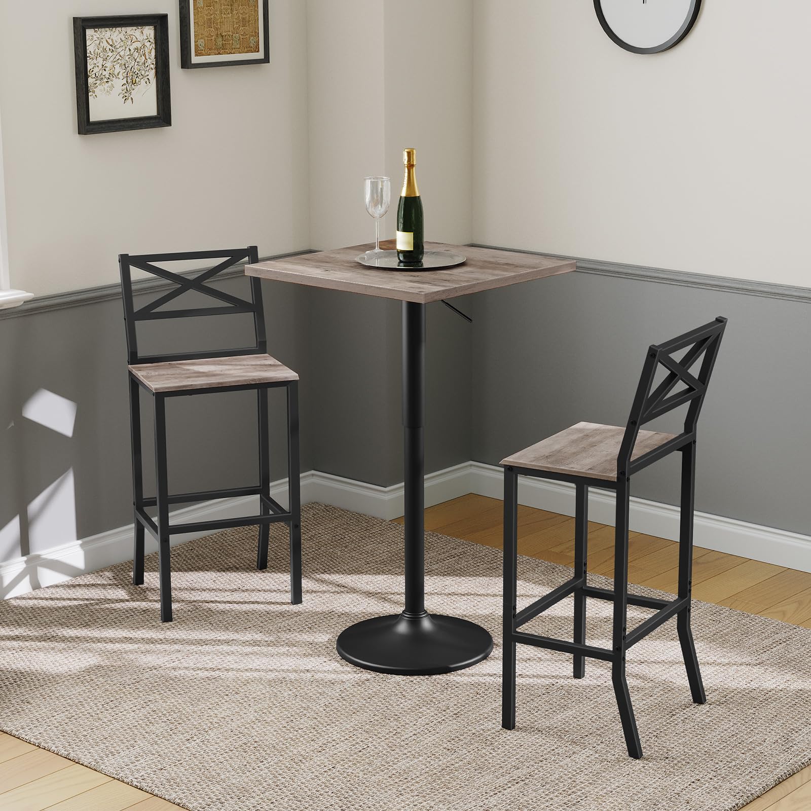 Bar Stools Set of 2 with Backrest & Footrest, 26" Counter Height