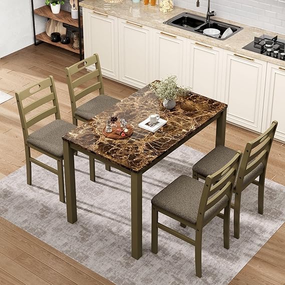 5-Piece Farmhouse Dining Table Set for 4