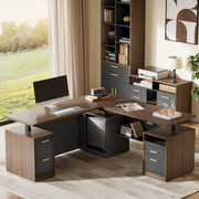 L-Shaped Electric Standing Desk with Drawers & Privacy Panel
