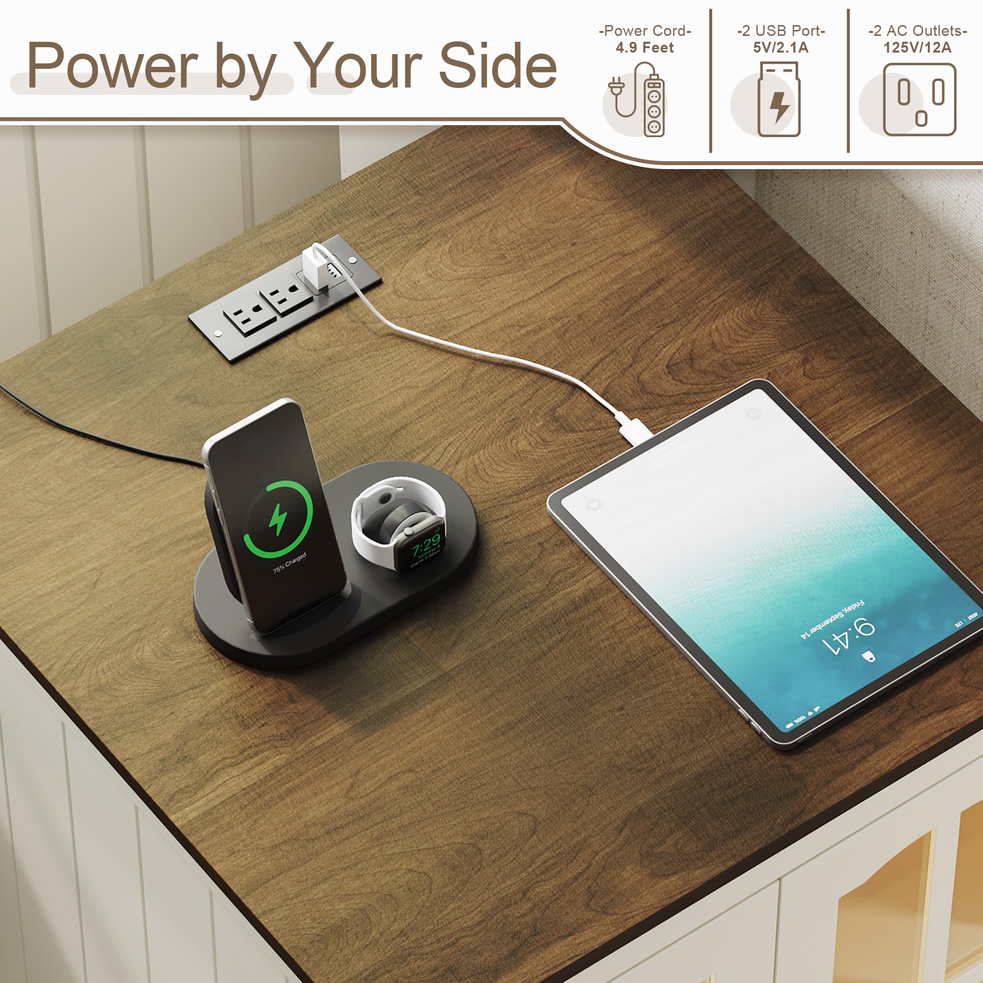 Farmhouse End Table with LED & Charging Station