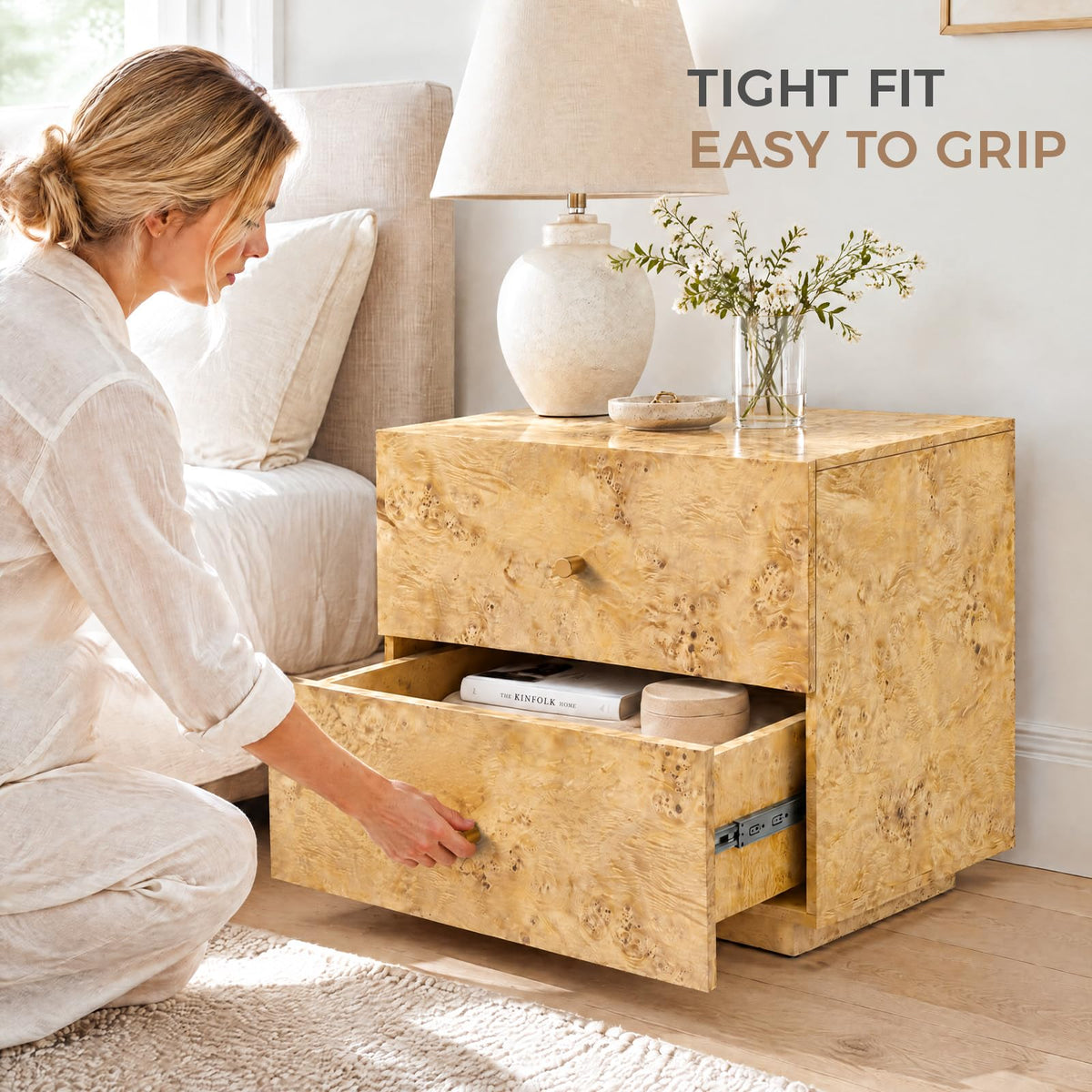 COZPAW Nightstand with 2 Drawers, 20 inch Wide Bedside Table, Natural