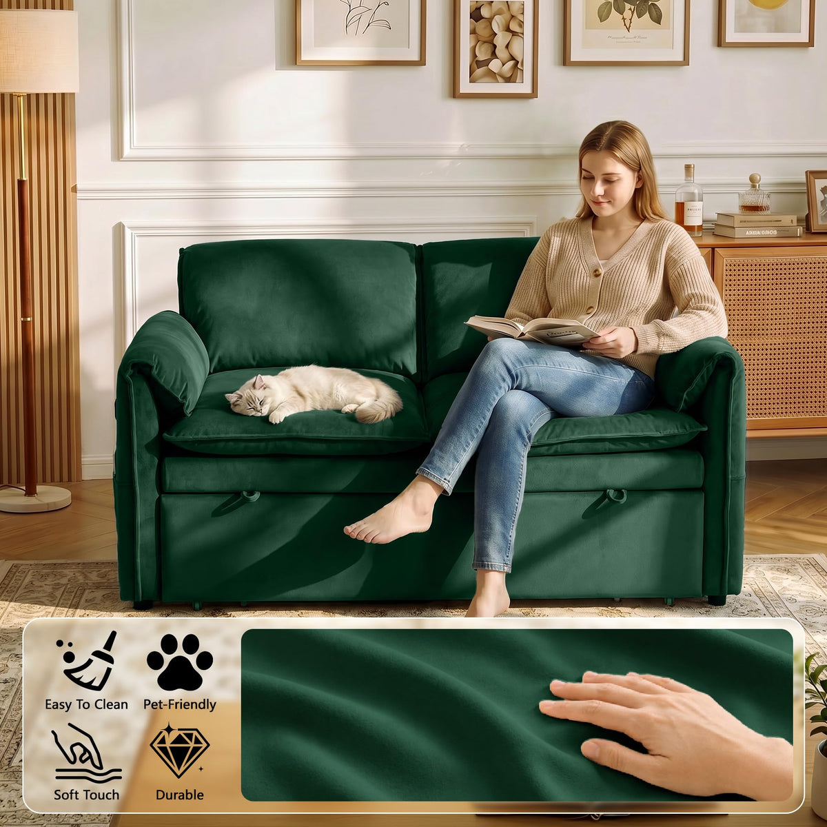 Green Velvet Sleeper Loveseat