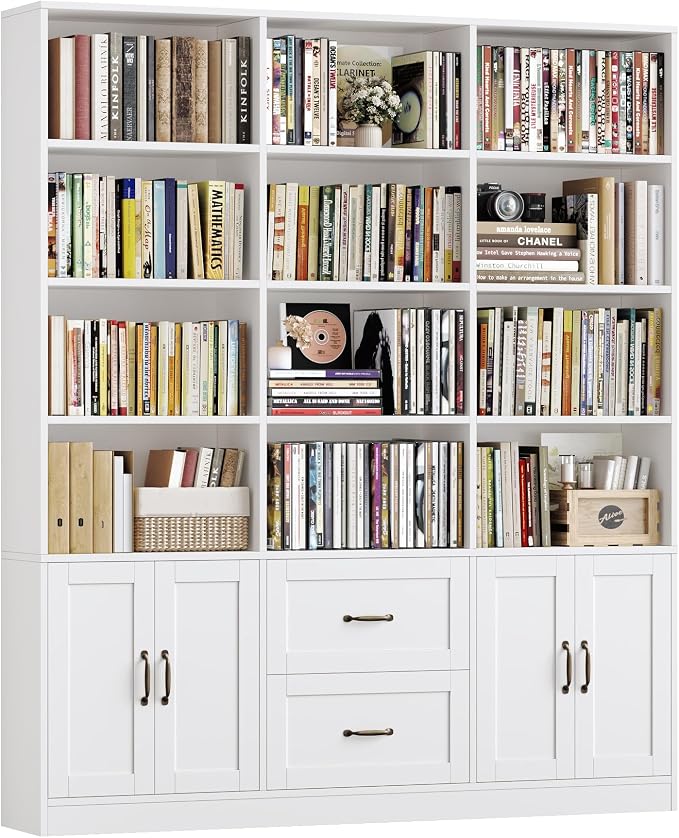 Triple-Wide Bookcase with Drawers & Doors