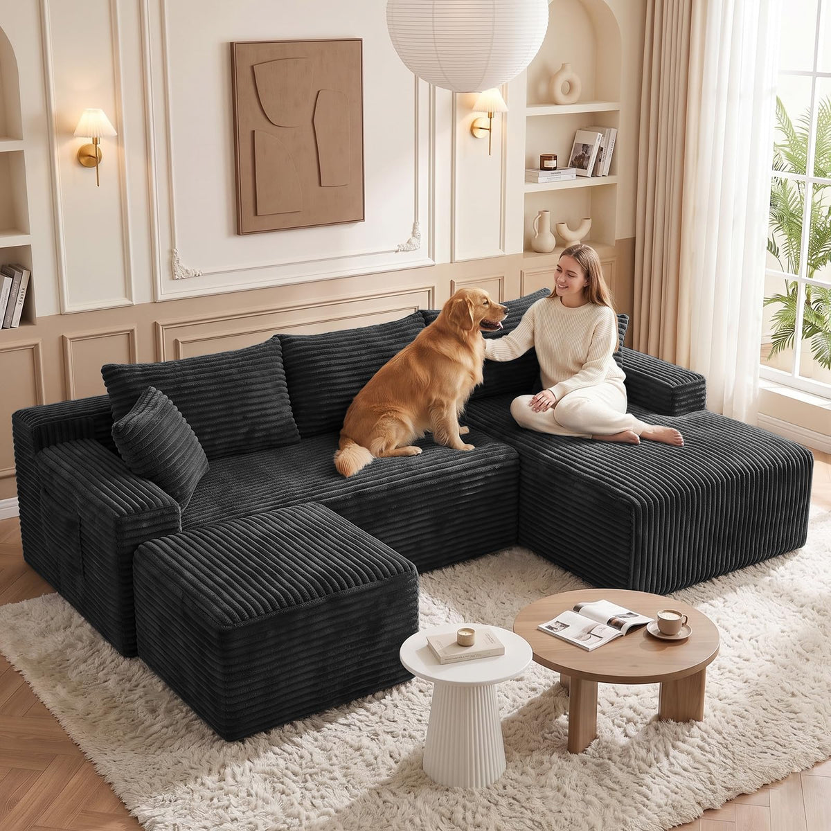 U-Shape Corduroy Modular Sectional Sofa