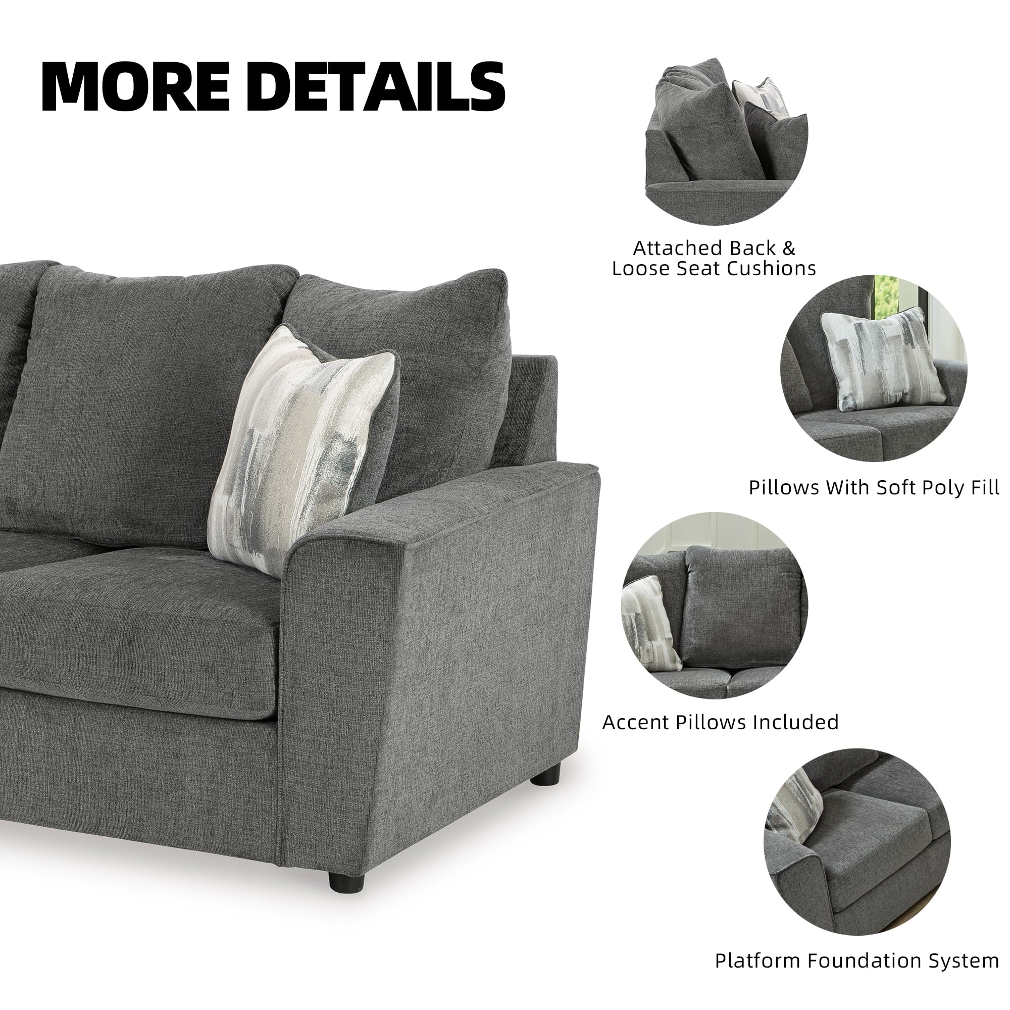 Dark Gray Flared Arm Chenille Sofa