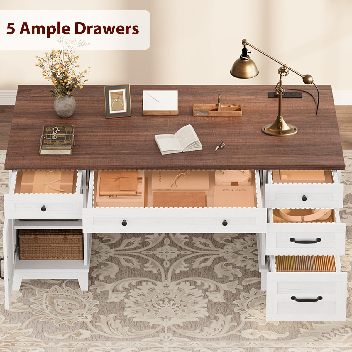Farmhouse Executive Desk with Charging Station