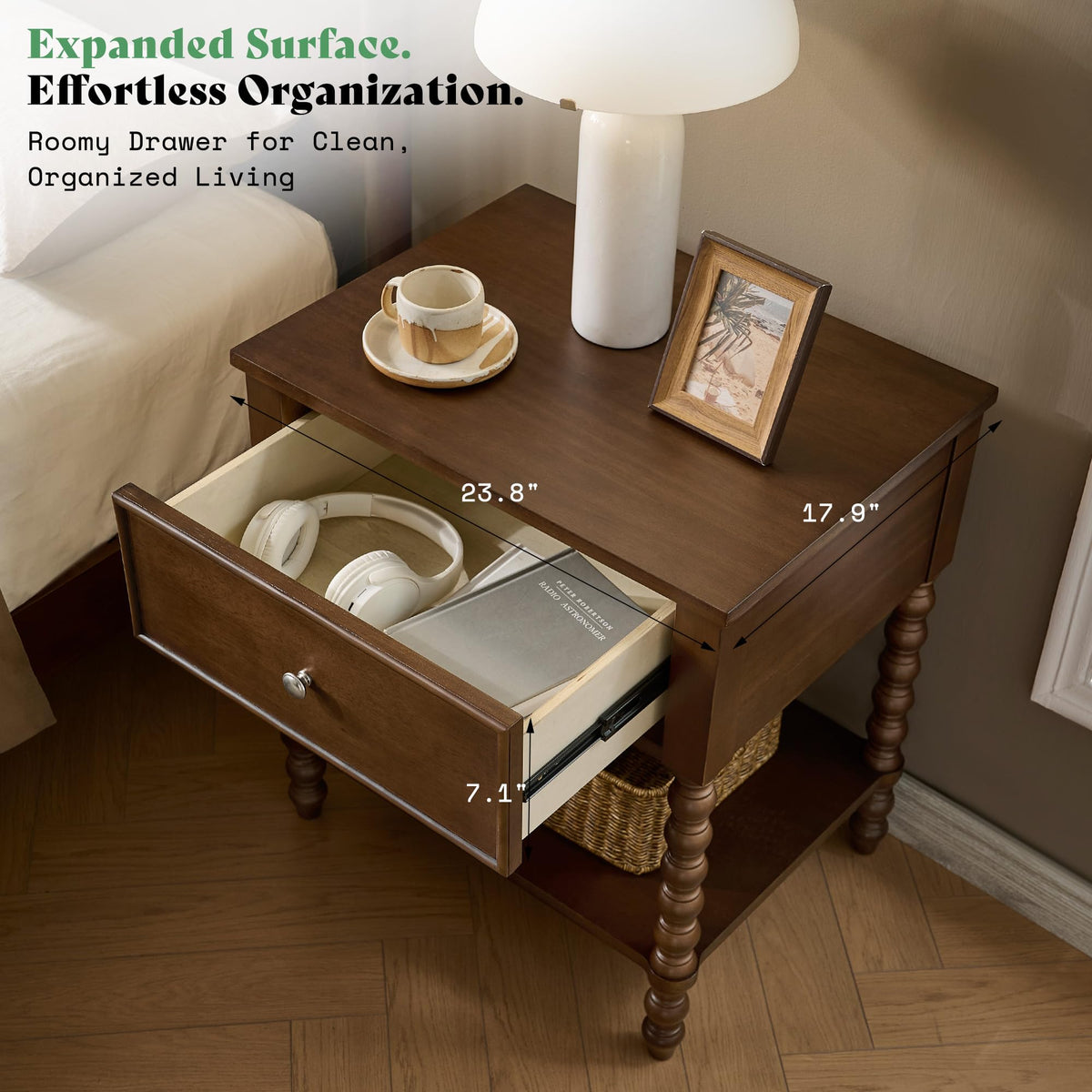 Solid Wood Spindle Nightstands, Set of 2