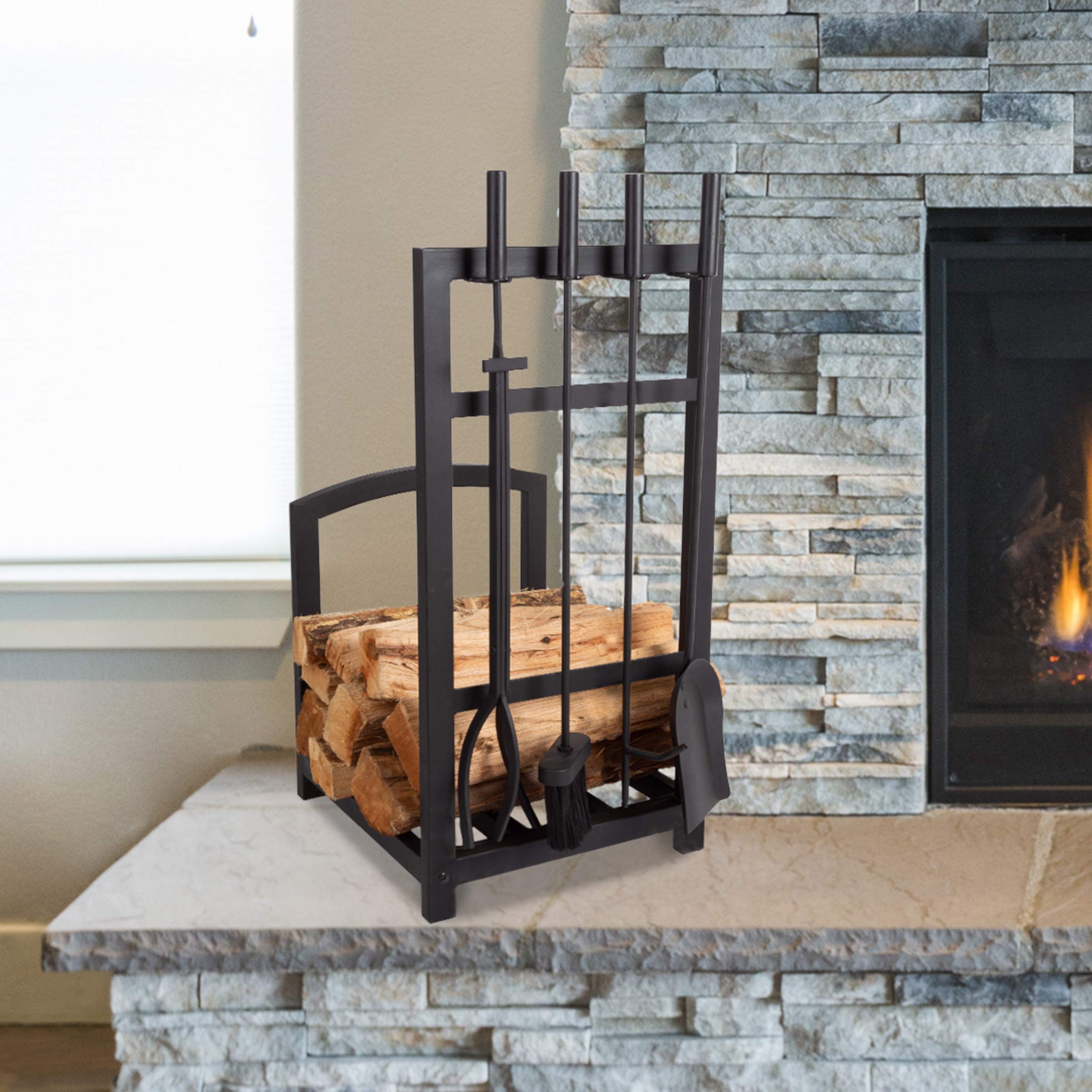Wrought Iron Fireplace Tool Set with Log Rack