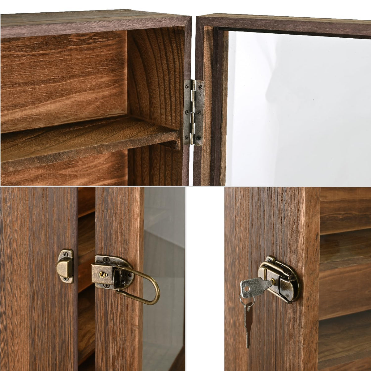Wall-Mounted Wood Display Case with Glass Door and Lock