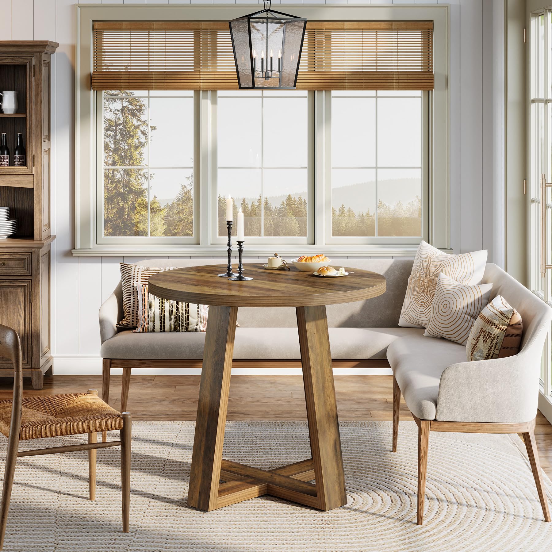 Tribesigns Small Round Dining Table for 2-4 People, 31.5 Inches Farmhouse Kitchen Table for Small Space, Dining Room, Kitchen, Apartment, Rustic Brown