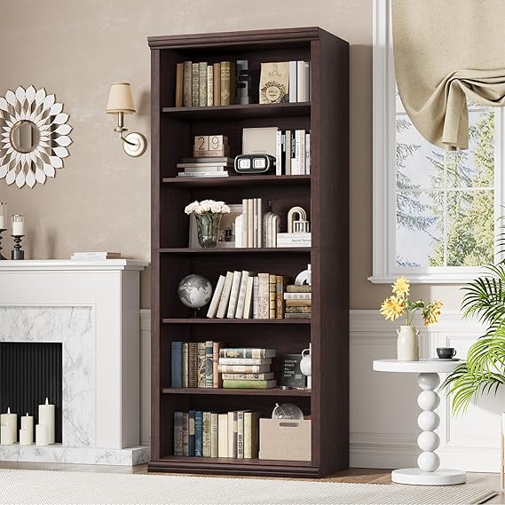 6-Tier Wide Bookcase with Elegant Design