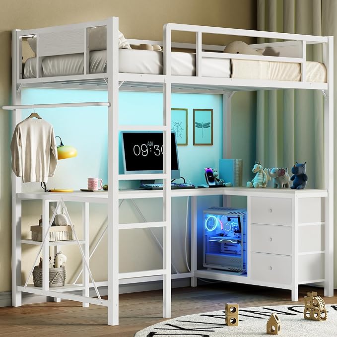 Twin Loft Bed with L-Shaped Desk